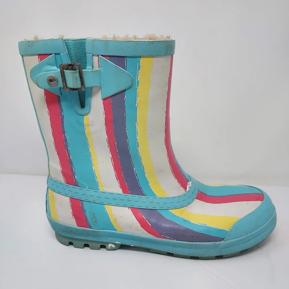 Ugg Fur Lined Striped Rain Boots Size 6 - Picture 4 of 10